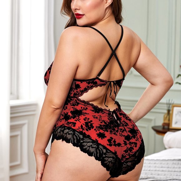 Red and black Promise Lace Teddy bodysuit lingerie - Picture 2 of 9